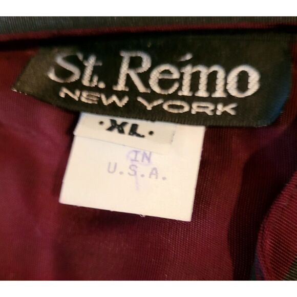 USA Made St Remo New York Mens Mandarin Collar LS Rayon Shirt Burgundy Charcoal - Picture 2 of 7
